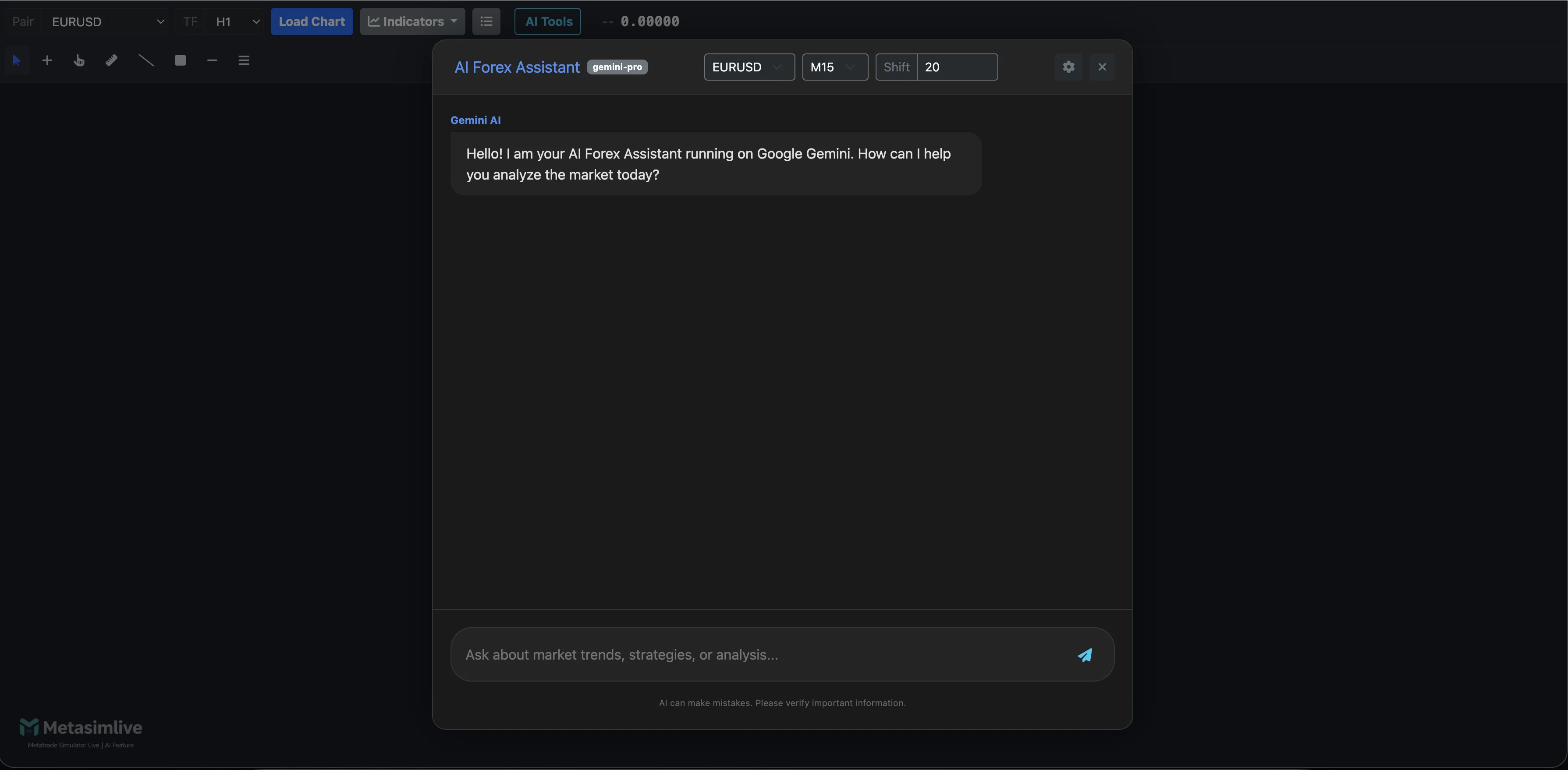 Live Chart dan AI Metasimlive – data live MT5 dengan analisis AI